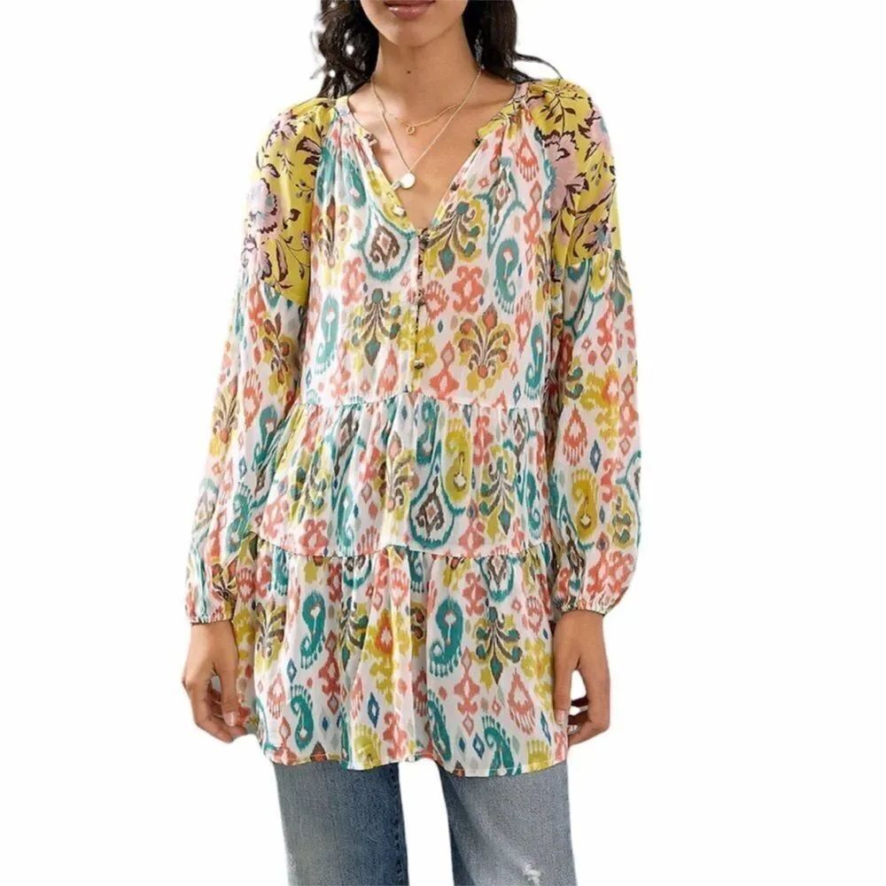 Anthropologie Maureen Babydoll Long Sleeve Tunic Top New With Tag Size XS